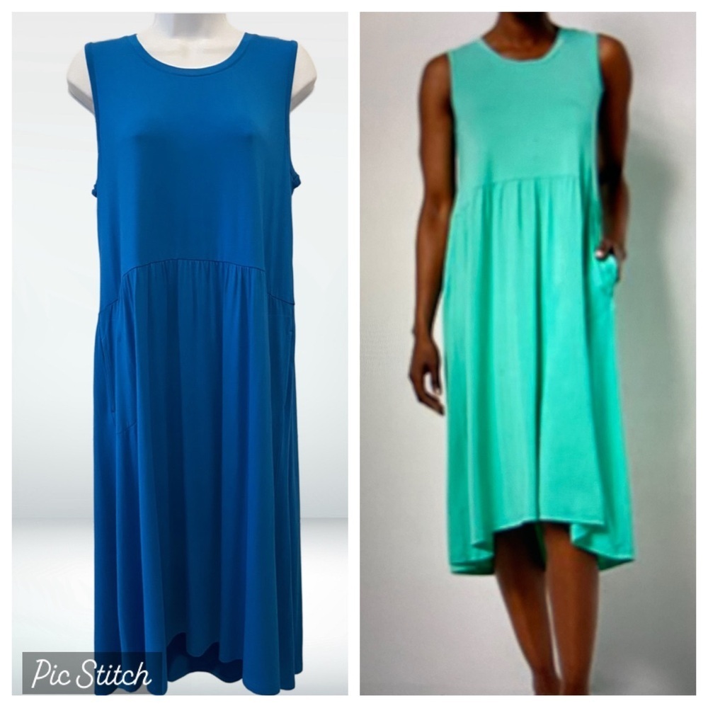 LOGO by Lori Goldstein Sleeveless Rayon 230 Dress Ibiza Blue Size S